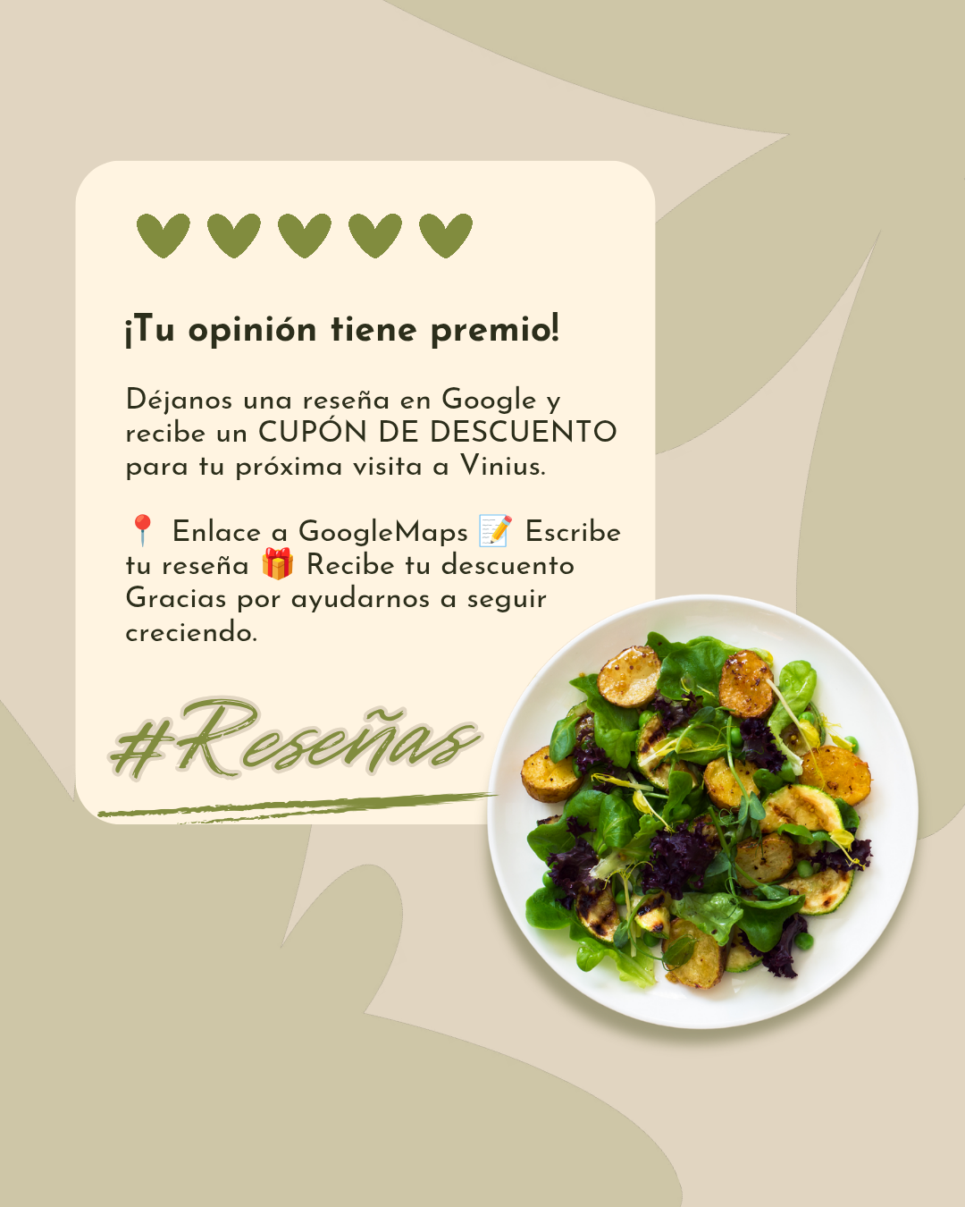Dejando una Reseña Obtienes un Cupon de DESCUENTO!
